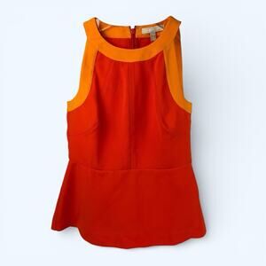 Banana Republic Women's Color Block Sleeveless Top Peplum Hem Orange Size 6P